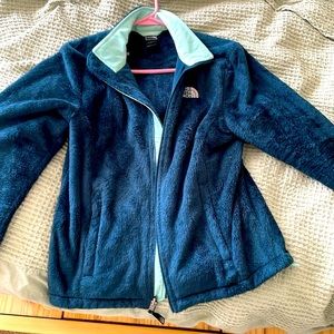 North Face Osito Fuzzy Zip Up Jacket Teal Two Tone Size Medium
